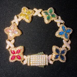 Iced Gold-Multi Color Flower Bracelet